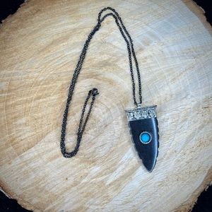 Carved Bone Tooth Pendant with Blue Howlite Necklace